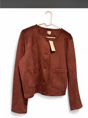 a new day Chestnut Faux Suede Collarless Jacket